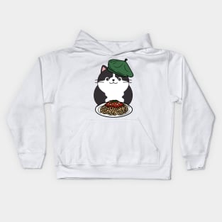 Cute Fat cat is eating spaghetti Kids Hoodie